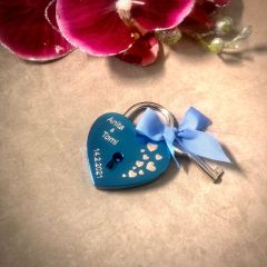 Ljubezenska ključavnica z gravuro srce - modra I AFORUM.shop