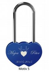 Ljubezenska ključavnica z gravuro dvojno srce - modra (različni motivi)