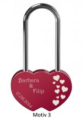 Love lock red with engraving - double heart
