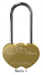 Ljubezenska ključavnica z gravuro dvojno srce - zlata (različni motivi)